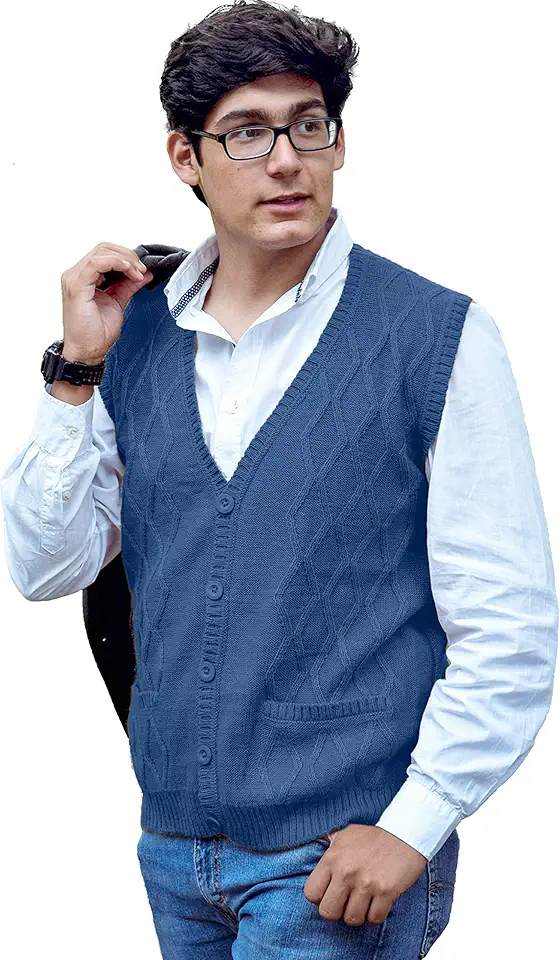 TINKUY Peru Men’s Alpaca Wool V Neck Argyle Cardigan Vest, S-4XL