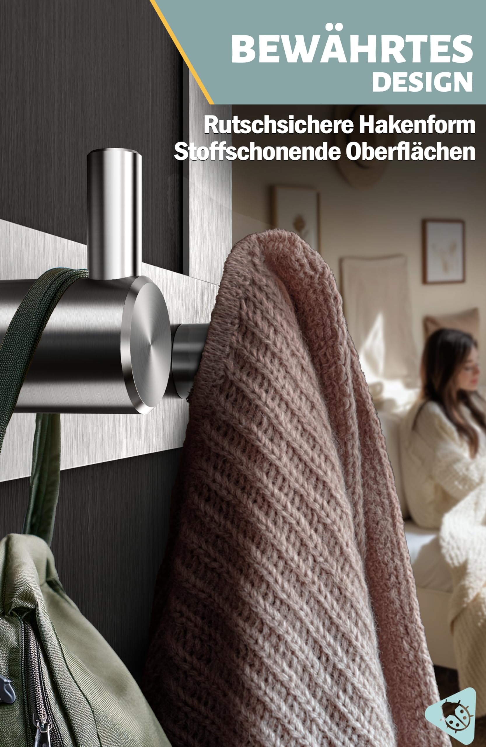 Menz Appendiabiti per porta da appendere, in acciaio inox, con ganci per porta, in versione classica, stabile e stabile per appenderlo, appendiabiti funzionale alla porta