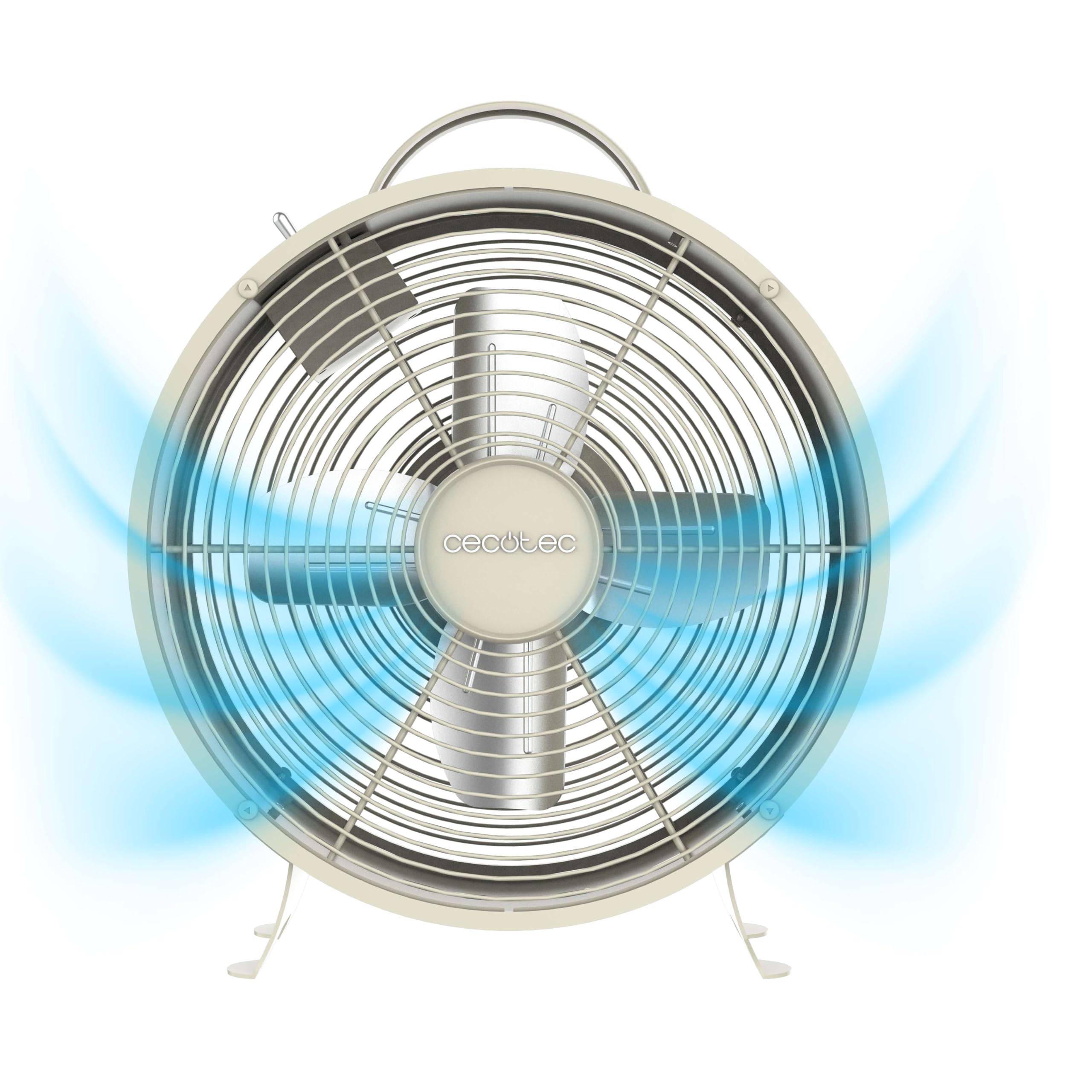 Cecotec Tischventilator EnergySilence 400 RetroDesk Beige Cool, 25 W | 20 cm Durchmesser, 4 Rotorblätter, 2 Geschwindigkeiten, stabiler Standfuß, Schutzgitter und minimalistisches Design