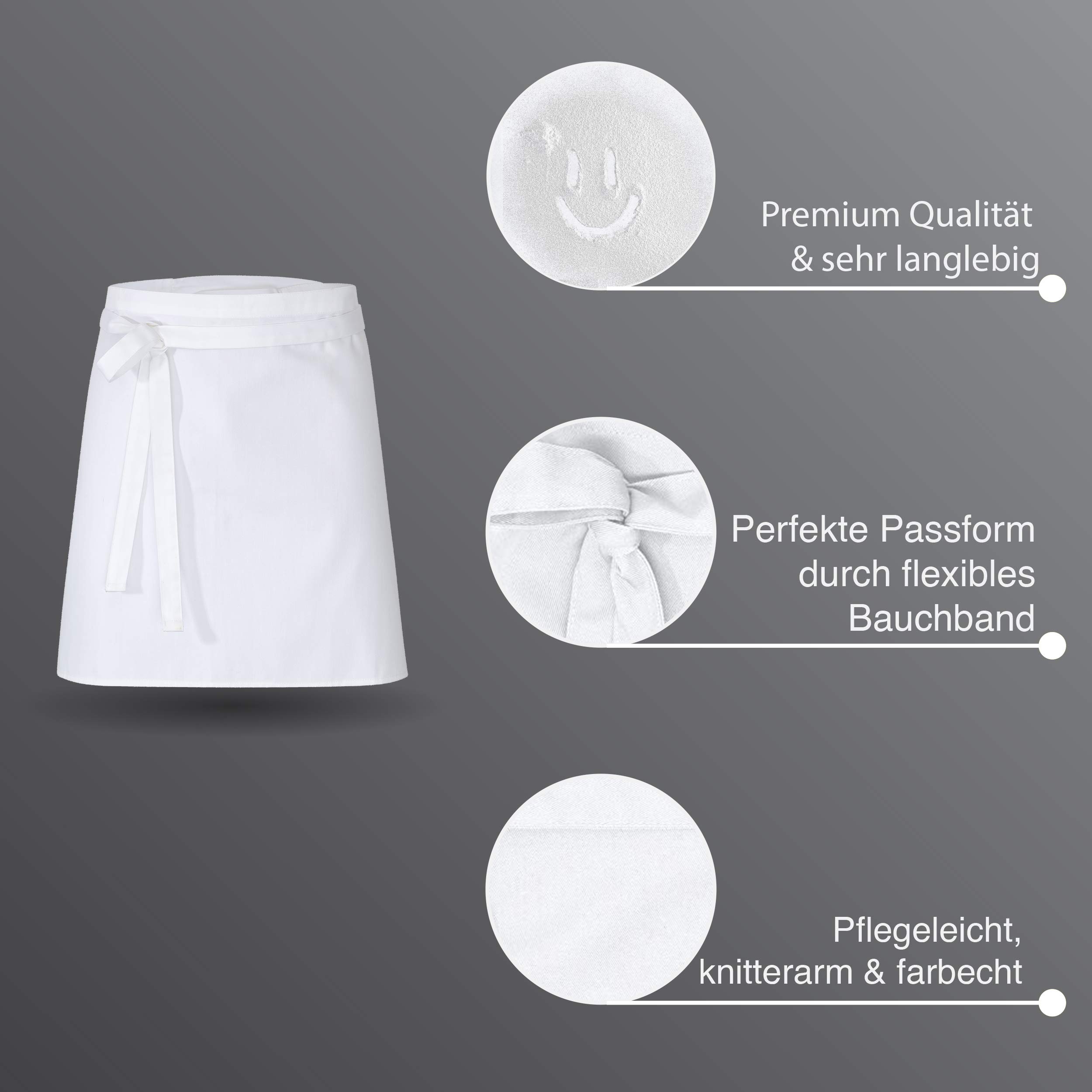 DESERMO Tablier court pour une plus grande liberté de mouvement I Tablier 80 x 50 cm en blanc, prénom individuel ou en lot, Coton, Weiss, 50 x 80 cm