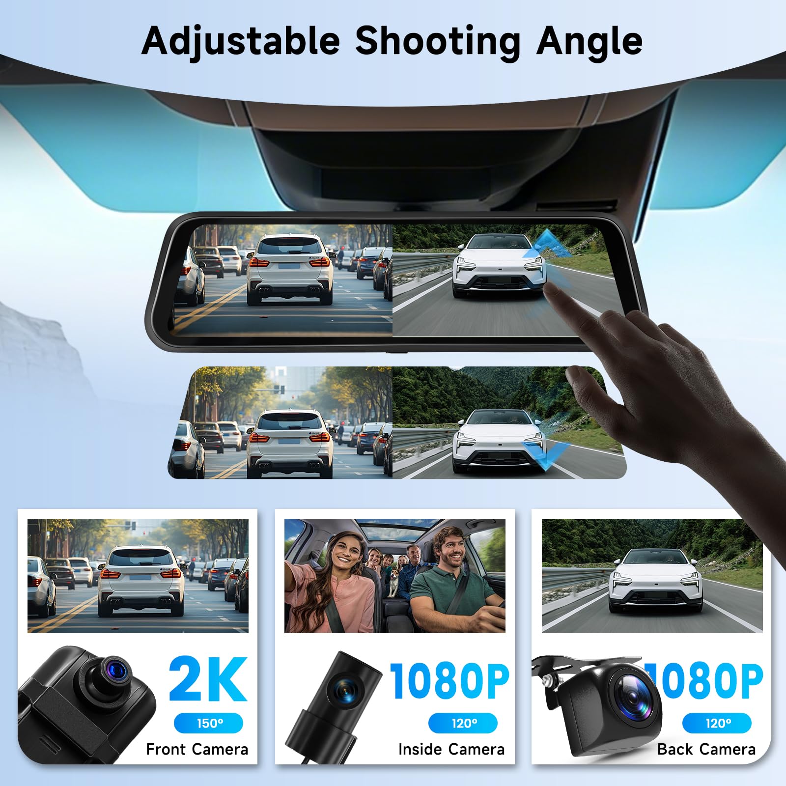 Hodozzy 2K WiFi Specchietto Retrovisore Dash Cam, Dashcam Retrovisore con Schermo IPS 9,66 Pollici Touchscreen con Controllo App, Visione Notturna, Registrazione Loop, Sensore G, BSD LCA+ Scheda 64 G