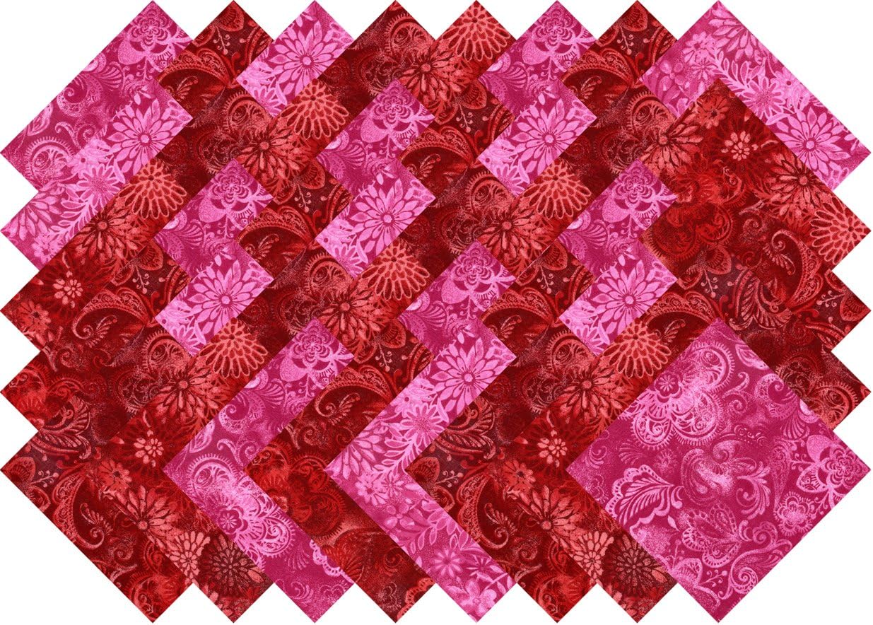 Red Printed Batik Collection 40 Precut 5-inch Quilting Fabric Squares Charm Pack