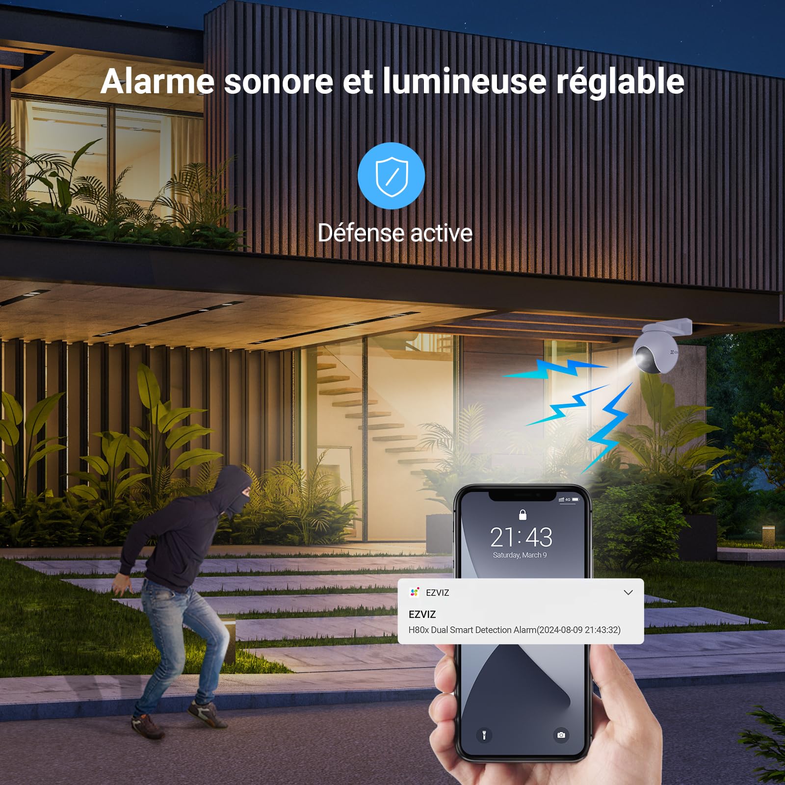 EZVIZ H80x Caméra Surveillance WiFi Extérieure 4K à Double Objectif, Colorfull Vision Nocture, Détection de Personnes/Véhicules, Zoom et Suivi automatiques, Défense Active, Audio Bidirectionnel