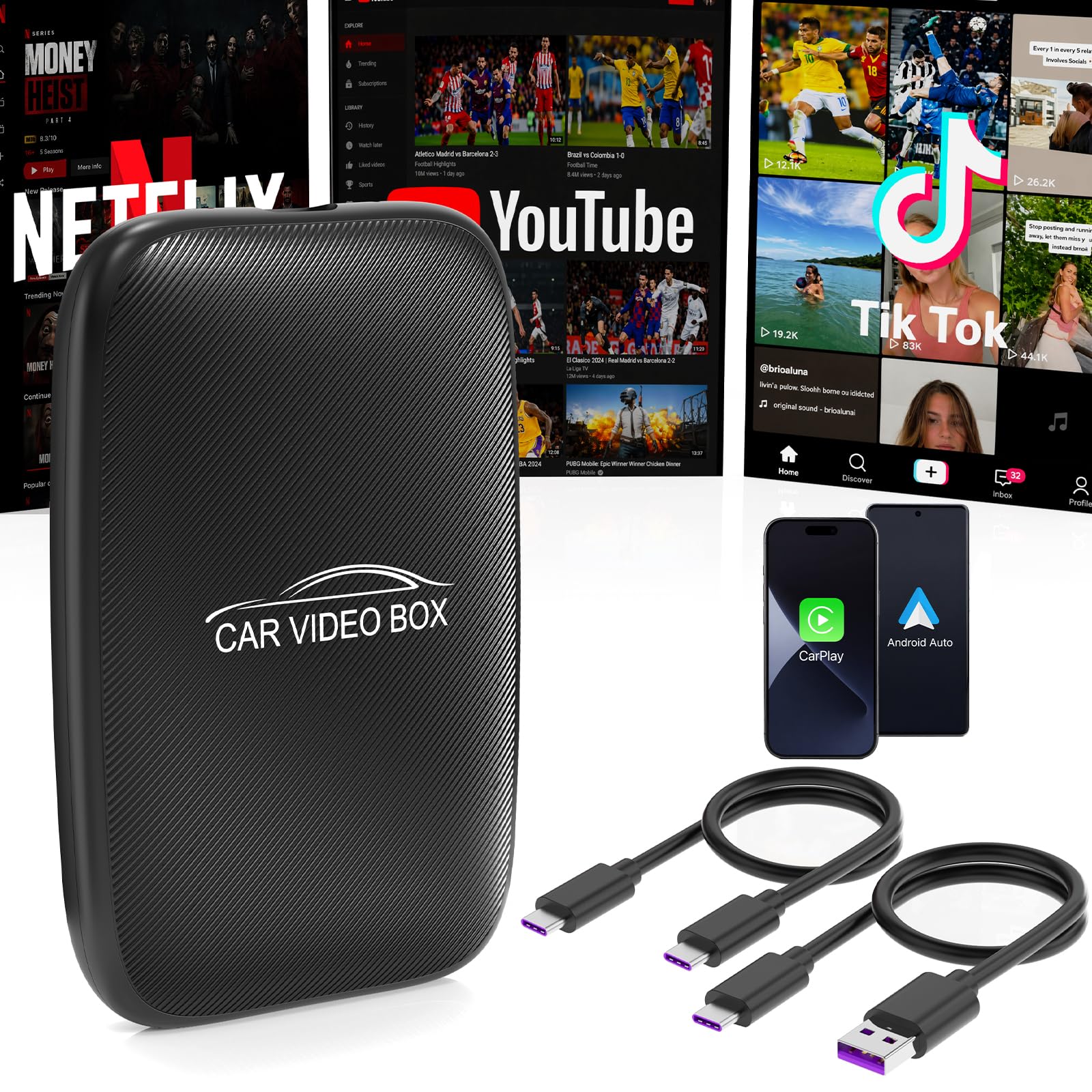 CarPlay AI Box 2026 Upgrade – Wireless Apple CarPlay & Android Auto Adapter, Magic Video Box mit Netflix, YouTube, TF-Karten-Unterstützung, Plug-and-Play Car Play Adapter für iOS 10+ / Android 11+