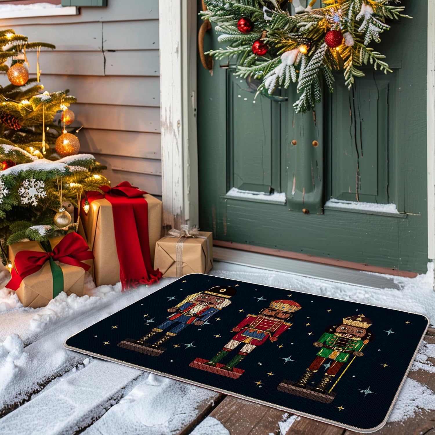 Christmas Door Mat Outdoor Rug Nutcracker Decorative Doormats Dark Blue Farmhouse Home Kitchen Entrance Rug Floor Front Door Mats 17 x 27 Inch