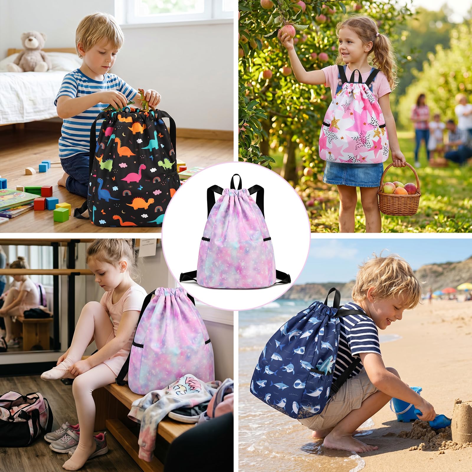 Bolsa impermeable con cordón para gimnasio, mochila deportiva para hombres, mujeres, niñas y niños