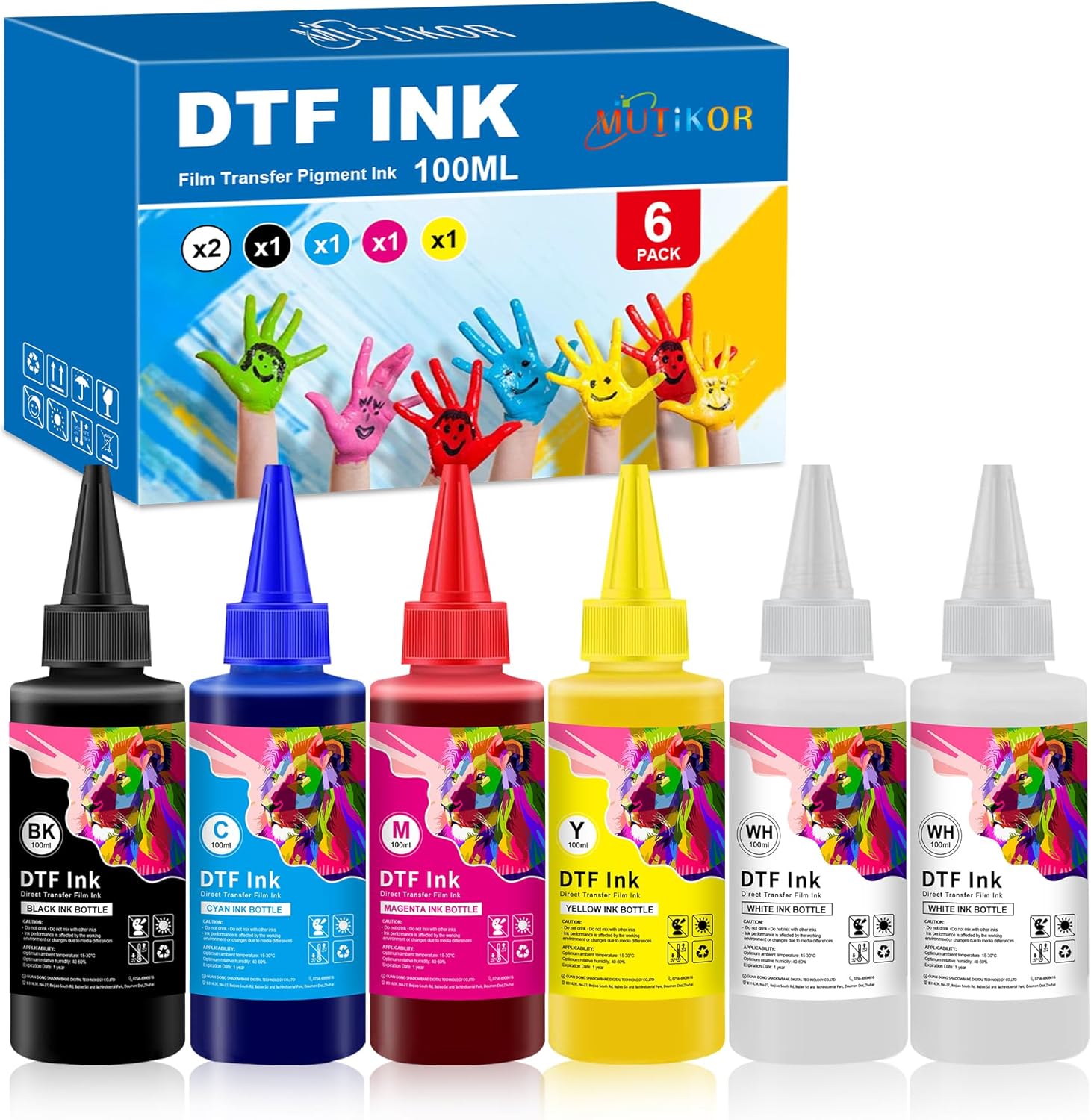 DTF Ink for ET-8550 ET-2850 L1800 R1390 I3200 XP600 XP-15000 DX5 DX7 TX800 L800 1430 P400 Heat Transfer Printing Ink Set 100ml x6 Conversion Kit Refill for All DTF Printers