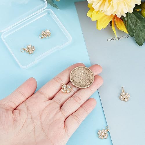 Miniatura 3 de Beebeecraft 6 unidades/caja de trébol de cuatro hojas, chapado en oro de 18 quilates, latón de buena suerte, colgante de circonita cúbica, trébol