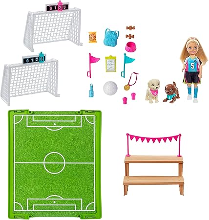Amazon バービー チェルシー クラブ チェルシー ドリームハウス サッカー プレイセット Barbie Dreamhouse Adventures Chelsea Doll 6 Inch Blonde In Soccer Uniform With Soccer Playset Ghk37 並行輸入品 人形 ドール おもちゃ