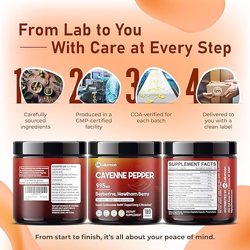 Miniatura 9 de Pimienta de Cayena Premium 995 mg con berberina, espino y CoQ10  Apoya la salud cardiovascular, la energía y el metabolismo  Fabricado en los