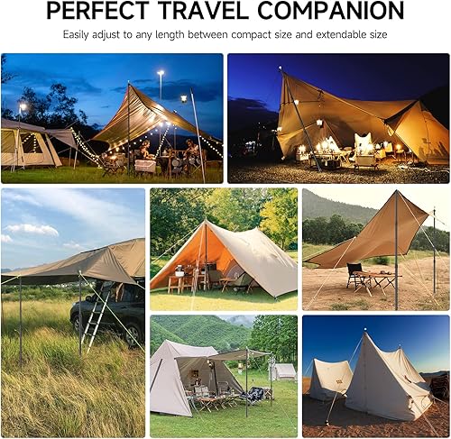 Miniatura 7 de SANLIKE Bastones de lona telescópicos para tienda, postes de aluminio de 96 pulgadas, poste extensible para toldo, refugio, camping, senderismo,