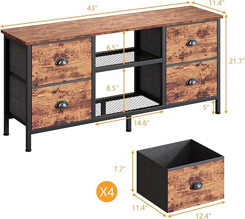 Miniatura 3 de Furologee Soporte de TV con 4 cajones, centro de entretenimiento de 43 pulgadas con estantes abiertos, mesa consola multimedia para TV de 50 Marrón