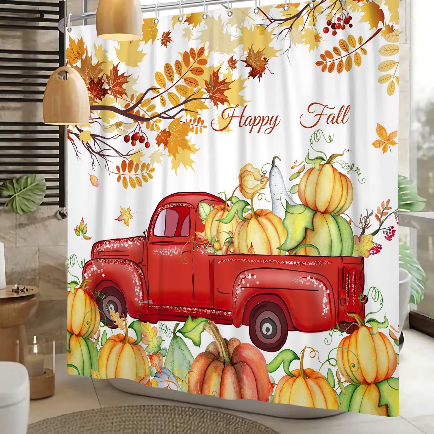 Tenda Da Doccia Con Gnomo Da Fattoria In Stile Autunnale Con Zucca E