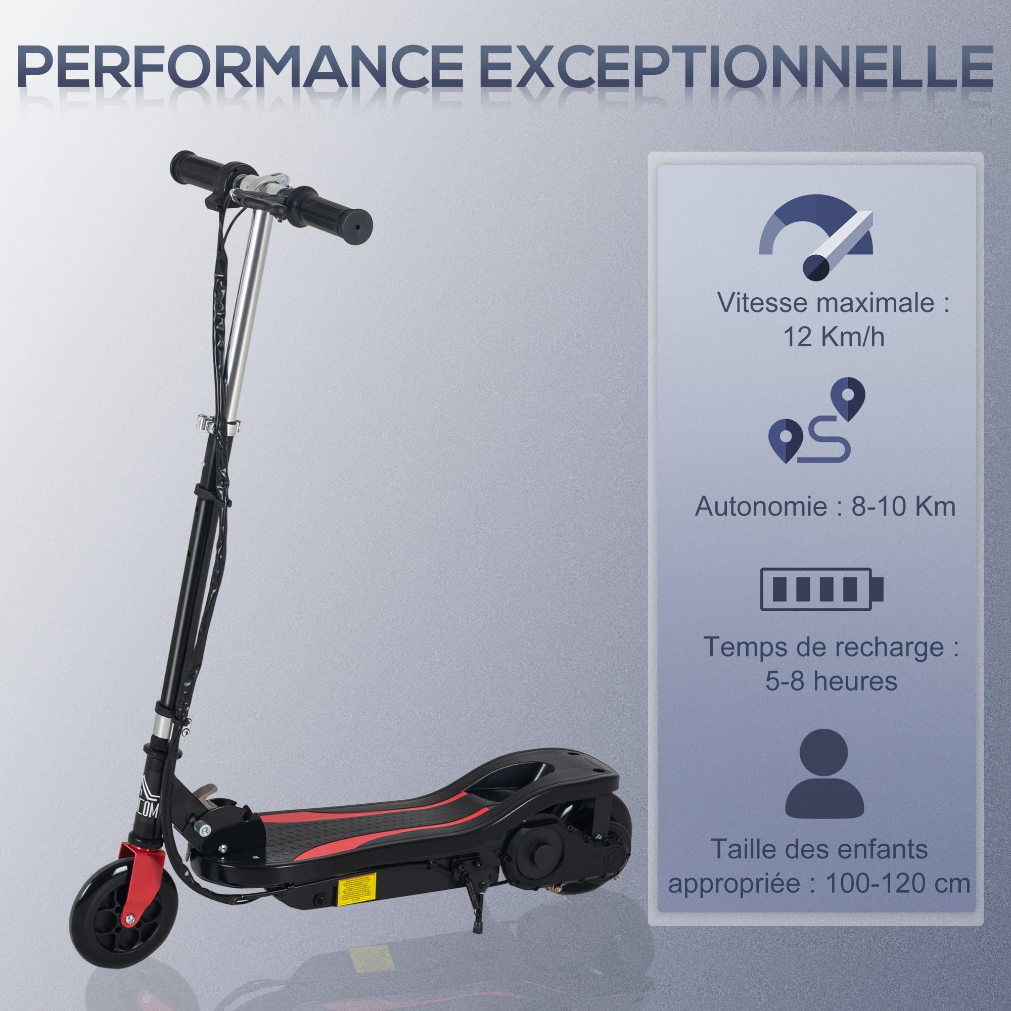 HOMCOM Trottinette électrique pour Enfants 7+ Ans 75x36x82-93 cm Noir | Trottinette Pliable, Hauteur Réglable, 24V, Vitesse Jusqu'à 12 km/h, Charge de Freinage 50 kg