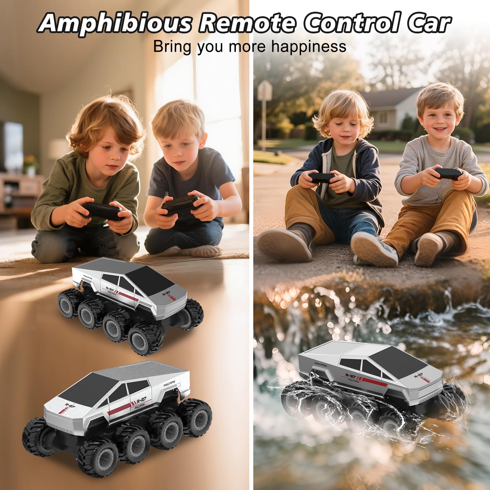 PAISHENKEJI Auto RC Camion telecomandato Auto: Camion RC anfibio 8WD Autos telecomandate fuoristrada 2,4GHz Autos giocattolo rotanti a 360° per bambini Regalo di compleanno o di Natale