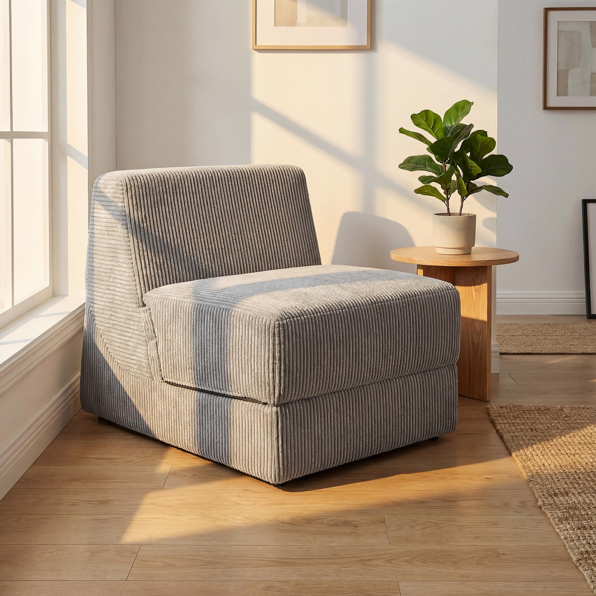 PREMTURE Folding Sofa Bed Chair, 3-in-1 Convertible Floor Sofa Bed with Corduroy Cover, High Density Foam Sleeper Chair, No Assembly Single Sofa for Small Spaces, Guest Room, Studio, Grey