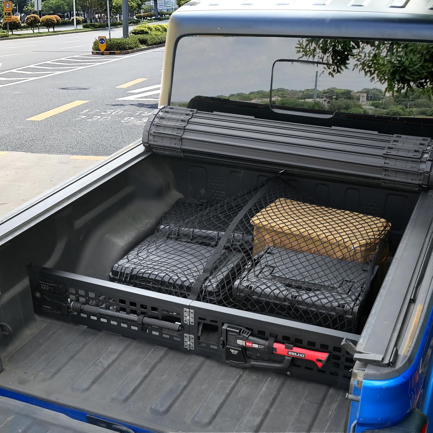 Truck Bed Divider with Cargo Net Compatible with 2020-2026 Jeep Gladiator Bed Rack Molle Panel Truck Bed Organizer Replacement for 2020-2026 Jeep Gladiator Bed Accessories