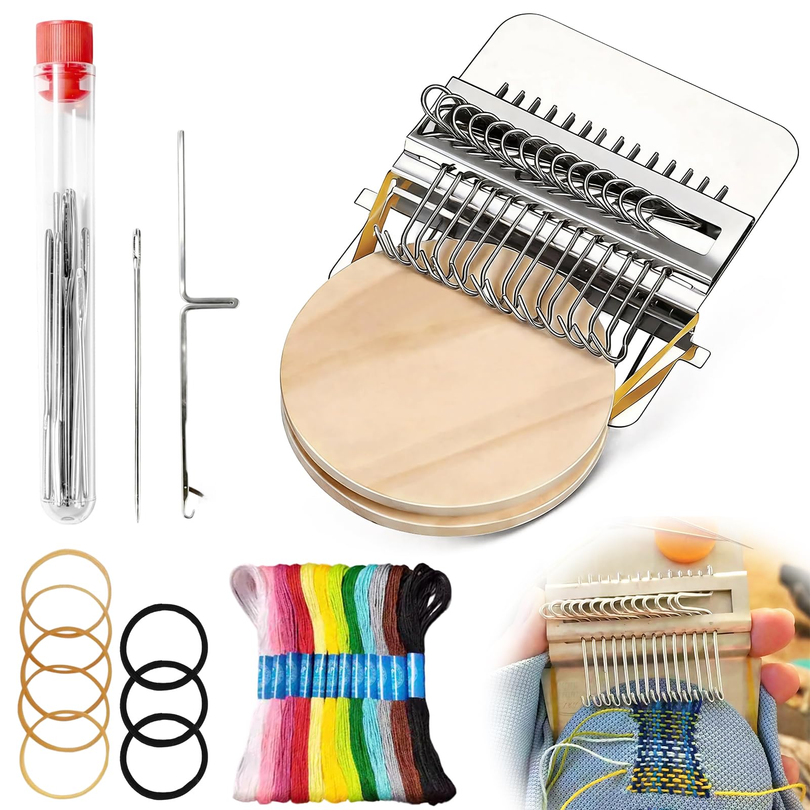 DVDVBOOM Knitpatch Darning Loom, Knit Patch Darning Loom with Needle and Thread Kit for Mending, Mini Small Weaving Knitting Loom 14 Hooks for Adult