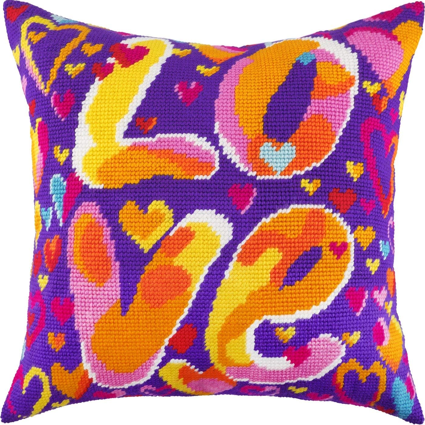 Brvsk Romantic Embroidery Kit for Adults and Beginners — Love 16″ × 16″ with Clear, Precise Printed Design on Cotton Canvas; Includes 2 Needles, Yarn, and Easy-Read Chart