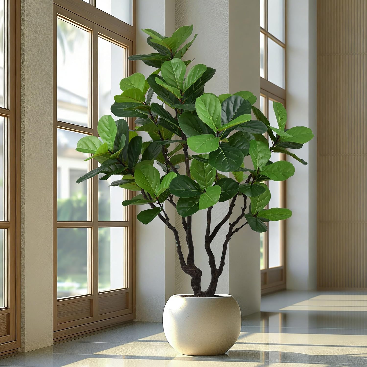 Artificial Fiddle Leaf Fig Tree 6.5ft - Tall Faux Ficus Lyrata with 119 Realistic Leaves and Large Trunk, 78" Fake Fig Tree in Pot for Home Living Room Office Porch Indoor Decor Perfect Housewarming