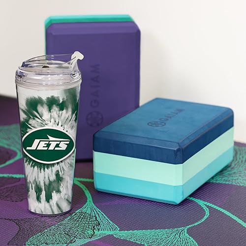 Miniatura 260 de Rico Industries NFL - Vaso de purpurina acrílica de 24 onzas con tapa con bisagras, vaso de doble pared con licencia oficial y popote Tie Dye