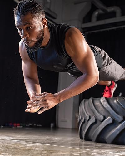 Miniatura 4 de DRSKIN Paquete de 4, 3 y 2 camisetas de compresión para hombre, sin mangas, atléticas, deportes, entrenamiento, correr, capa base activa