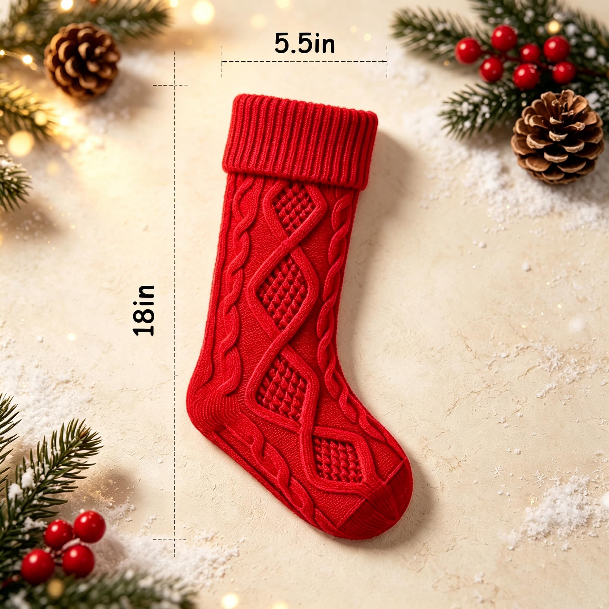 Lot de 6 chaussettes de Noël en tricot torsadé avec étiquettes | Lot de 6 grandes chaussettes de Noël en tricot avec étiquettes en bois personnalisées – Design en tricot torsadé pour