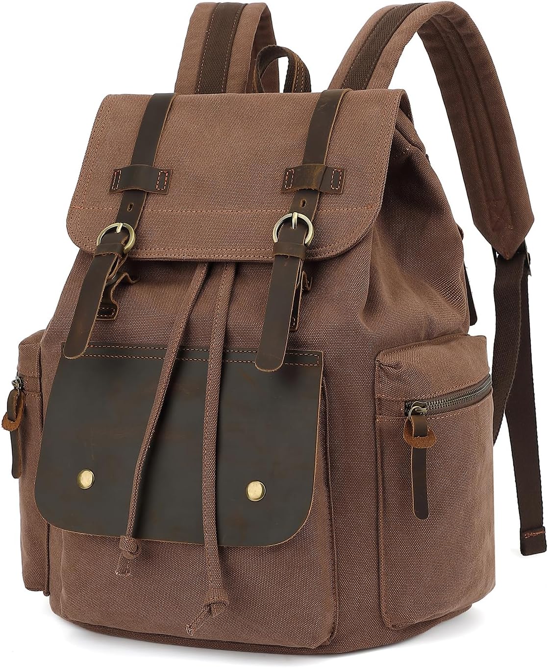 koolehaoda Vintage Canvas Backpack Fits 15.6 Inch Laptop Leather trim Rucksack Knapsack Unisex Casual Backpack for Travel/Outdoor/Hiking Casual Rucksack