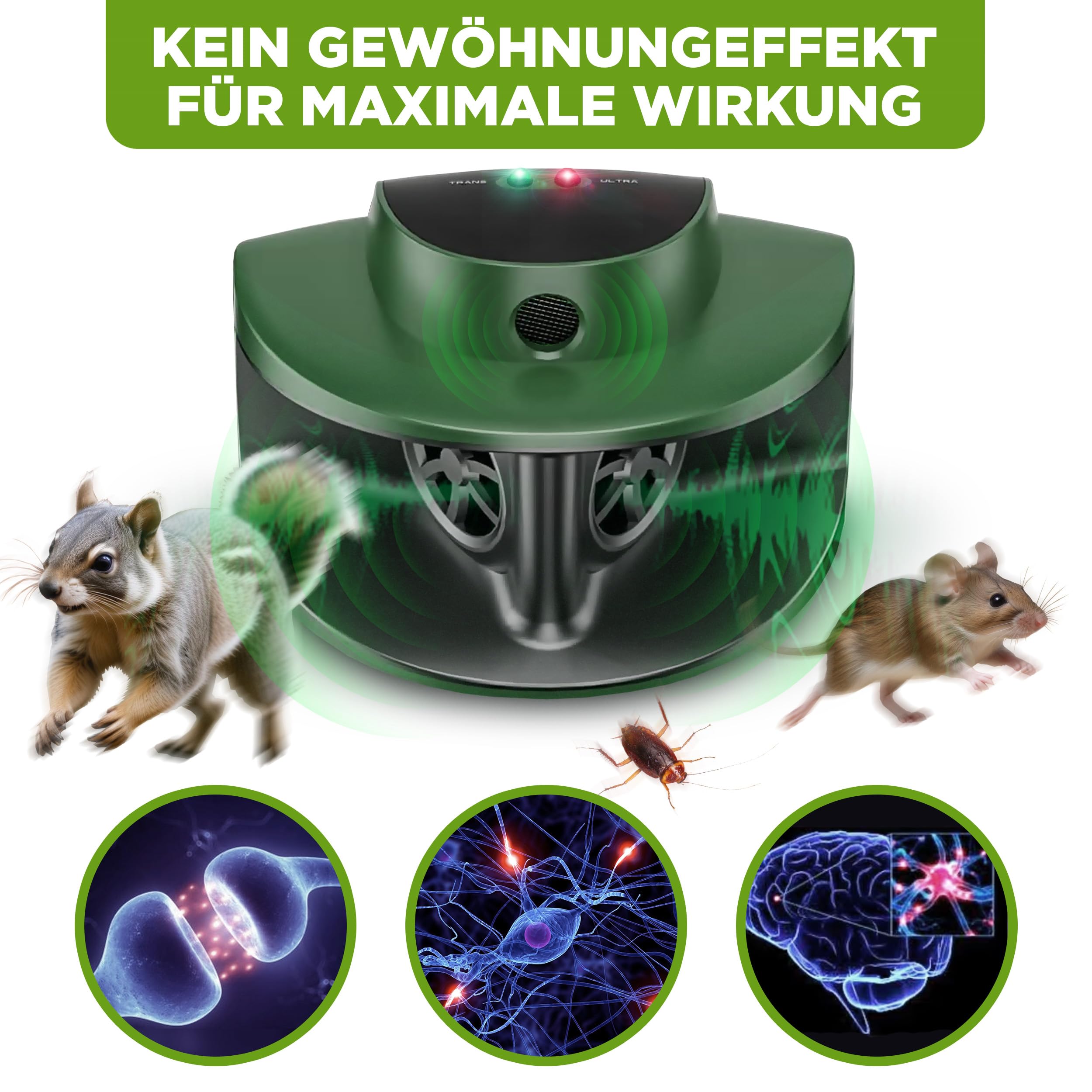 ISOTRONIC Ultraschall Mäuseabwehr zum Mäuse, Ratten, Kakerlaken & Waschbären vertreiben – Schädlingsvertreiber für Haus, Keller & Garten – Mäuseschreck ohne Gift – 40m² Wirkungsbereich (2 Stück)