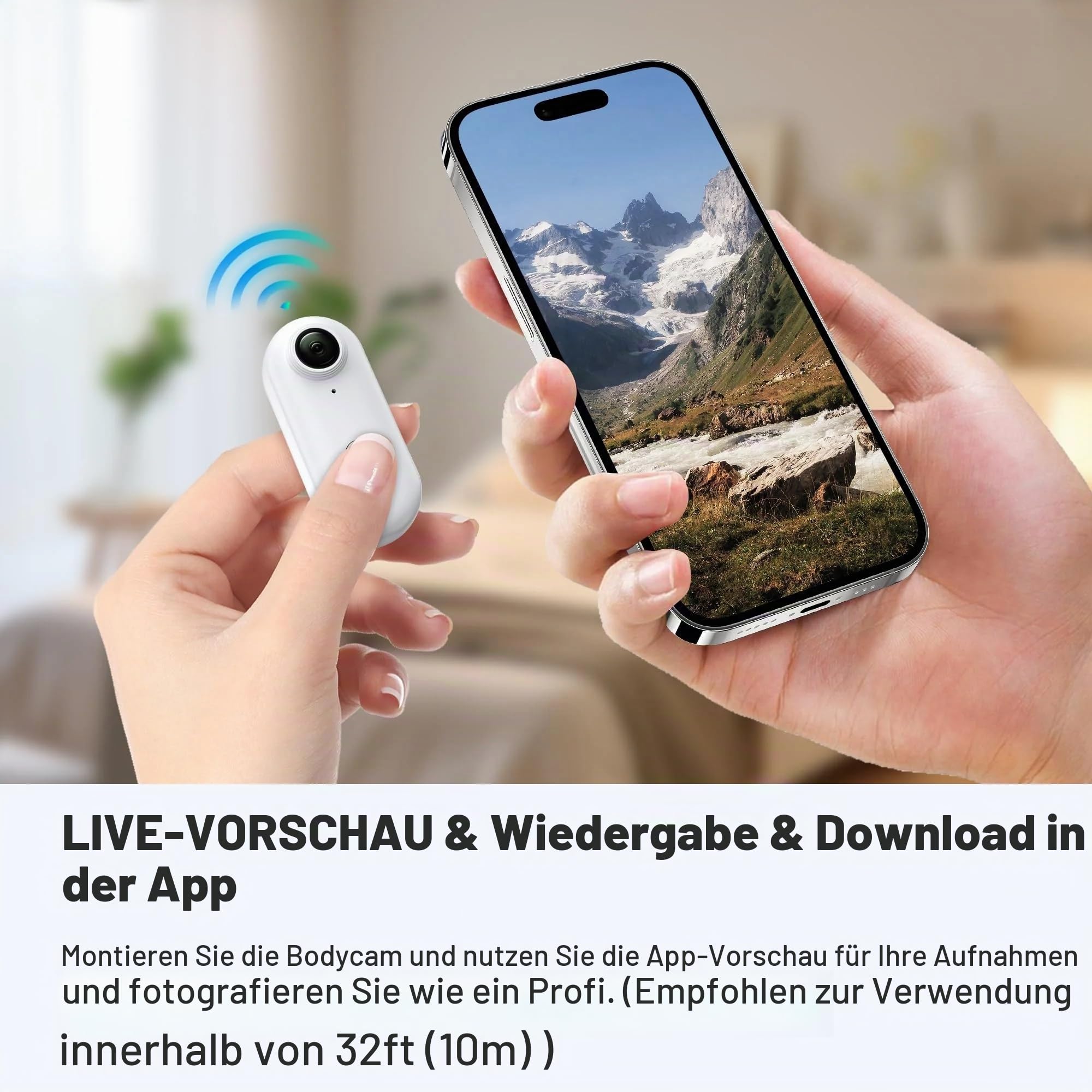 TKMARS Mini Action Cam 1080P, WLAN Körperkamera, wasserdichte Daumenkamera, magnetische tragbare Kamera mit wasserdichter Schalen-Helmkamera zum Radfahren, Spazierengehen mit Haustieren, Vlog (Weiß)