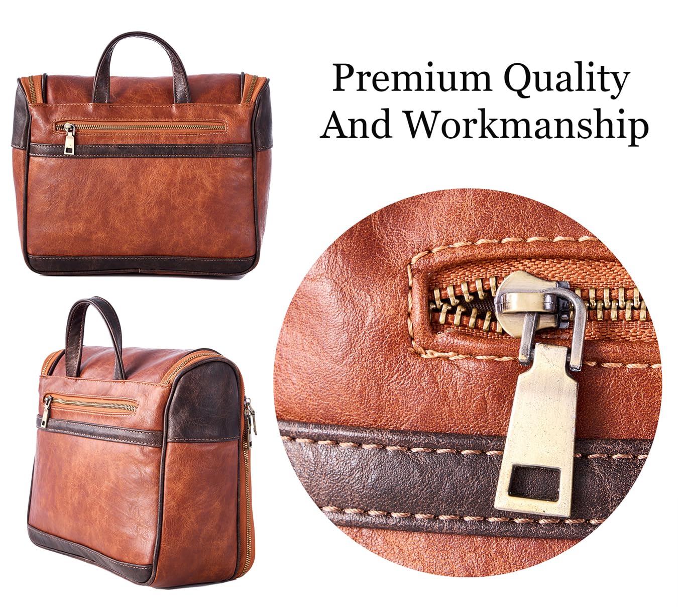 EURYNOME Hanging Toiletry Bag for Women and Men, Large PU Leather Toiletries Organizer, Water-resistant Bathroom Shaving Kit for Cosmetics, Makeup Case