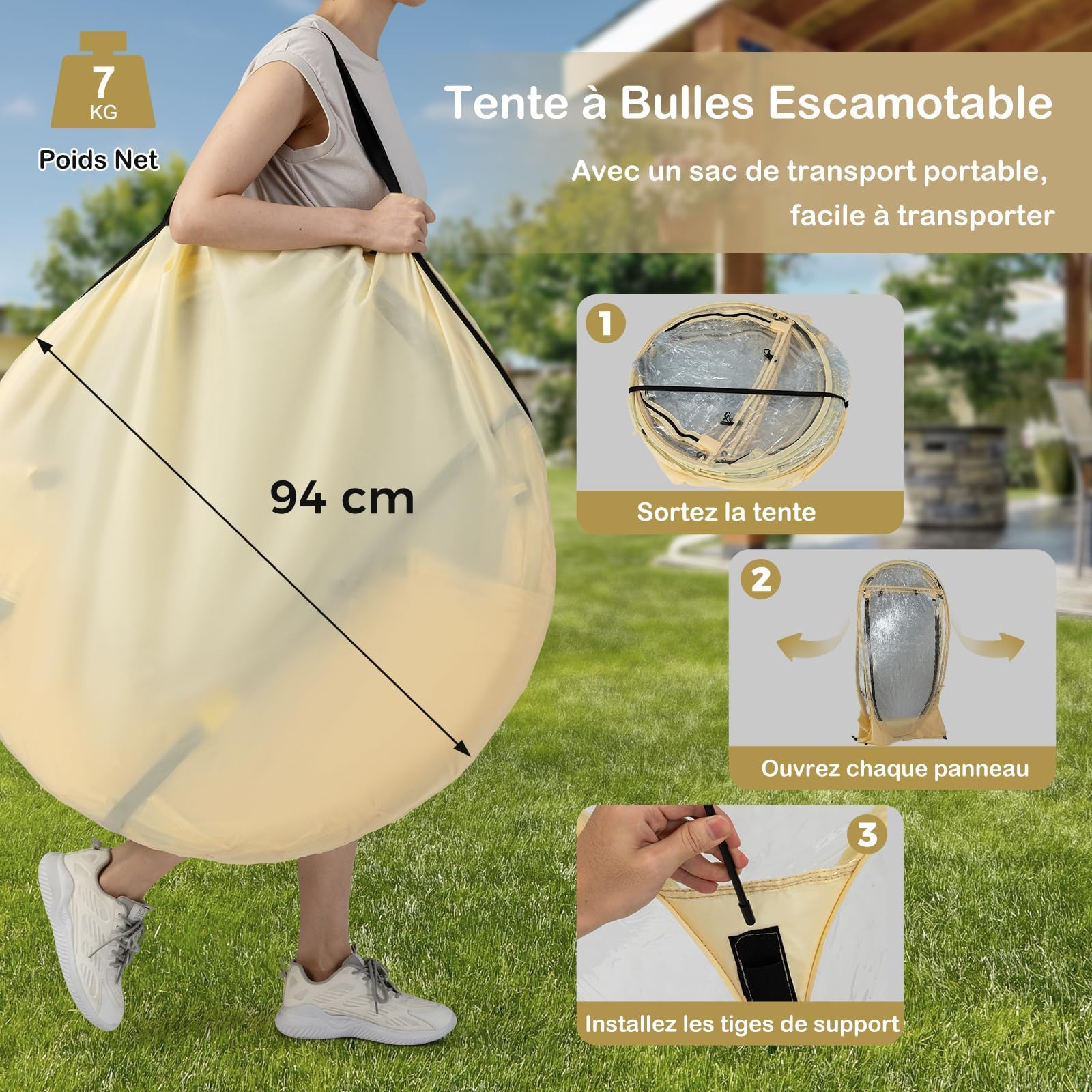 GYMAX Tente Bulle Transparente 5-6 Personnes, Abri à Dôme Extérieur Résistante au Vent pour Activités de Plein Air, Tente Pop-Up de Camping Imperméable en PVC, avec Sac de Transport