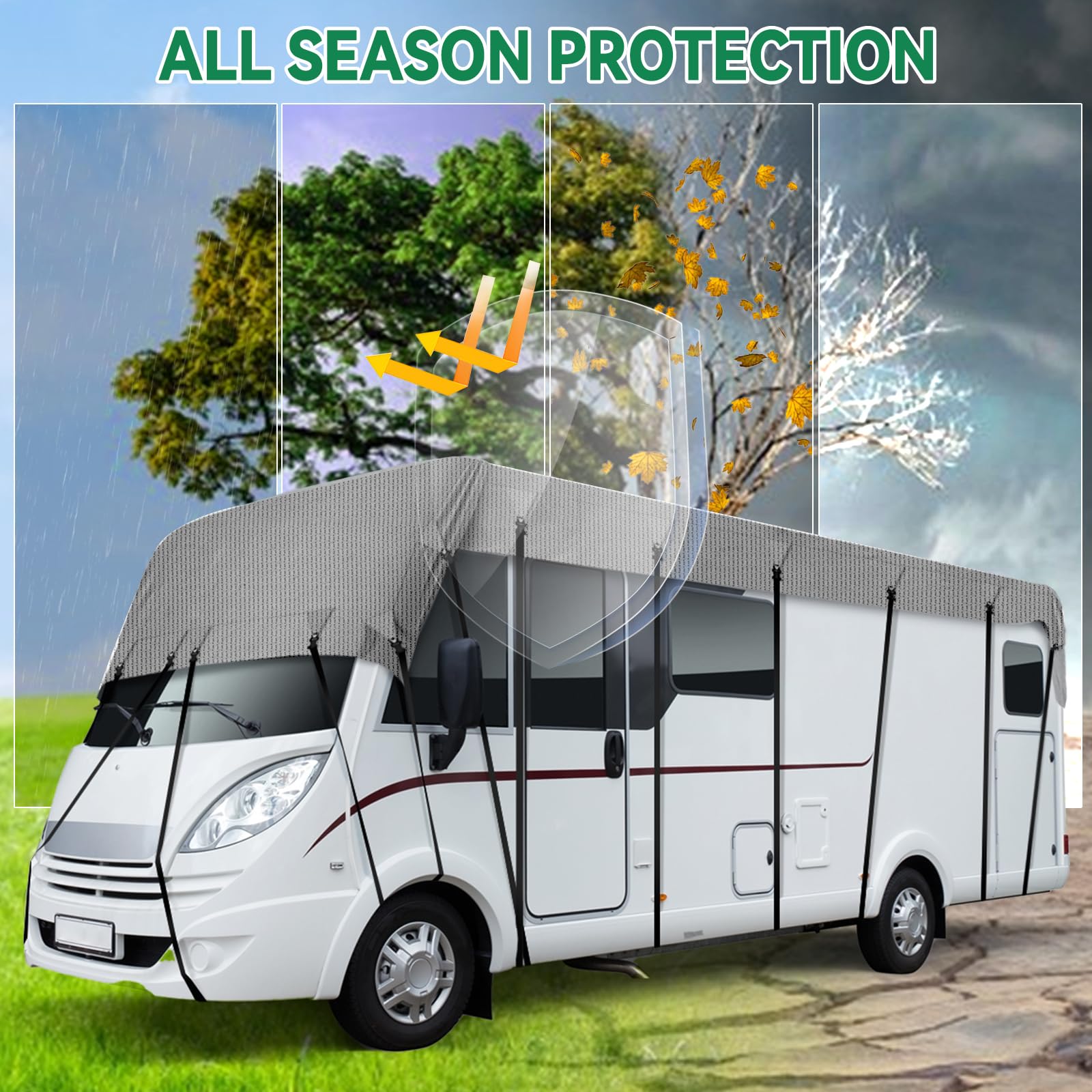 Housse de protection pour caravane et camping-car, housse de toit résistante 4 couches imperméable, protection pour toutes les saisons pour l'extérieur, soleil, pluie, poussière, protection UV (3 x