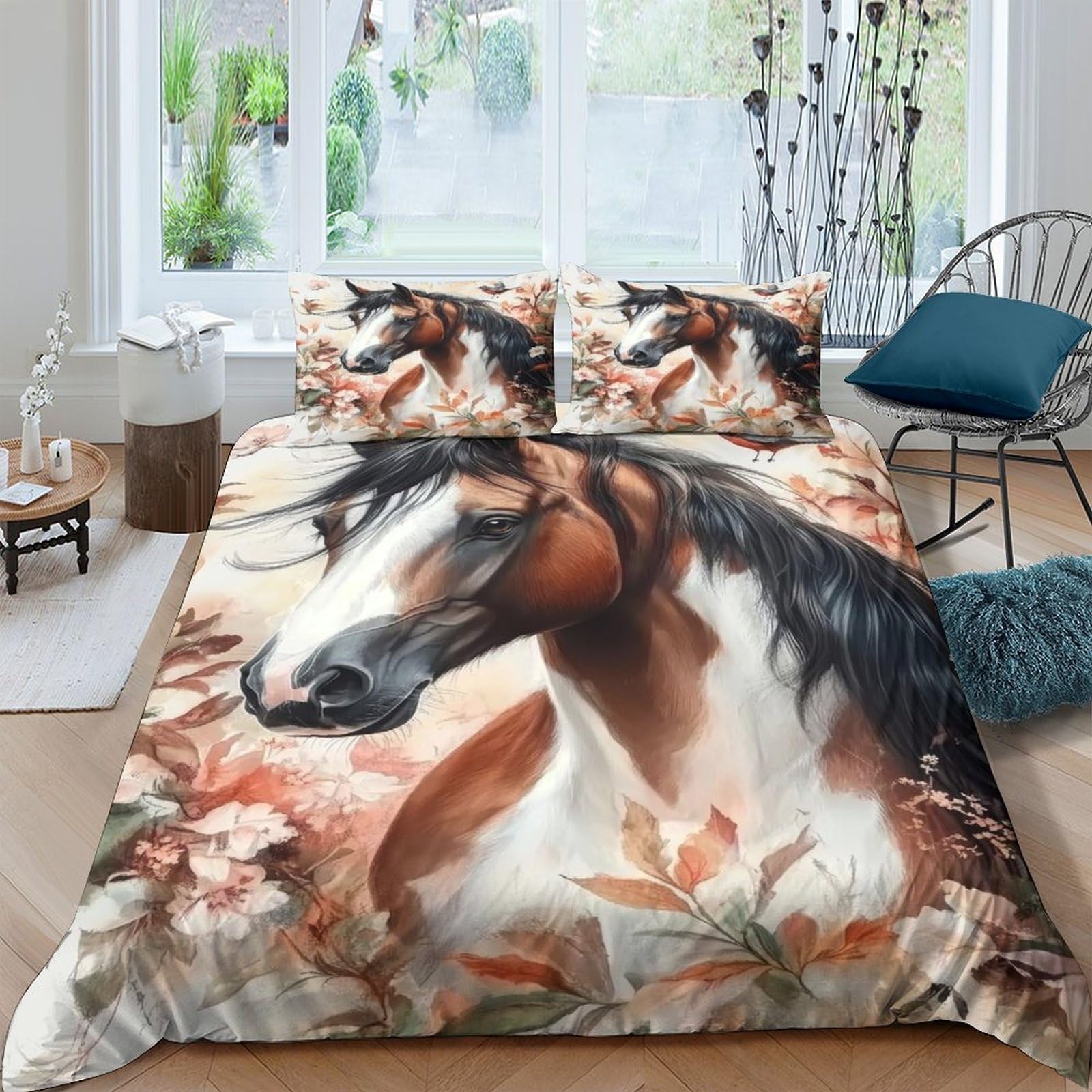 Ctjqhvkz Style-10 3D Printed Brown Horse Fitted Sheet Microfiber Soft Breathable Floral Bed Cover For Bedroom Guestroom Decor Single（135X200cm）
