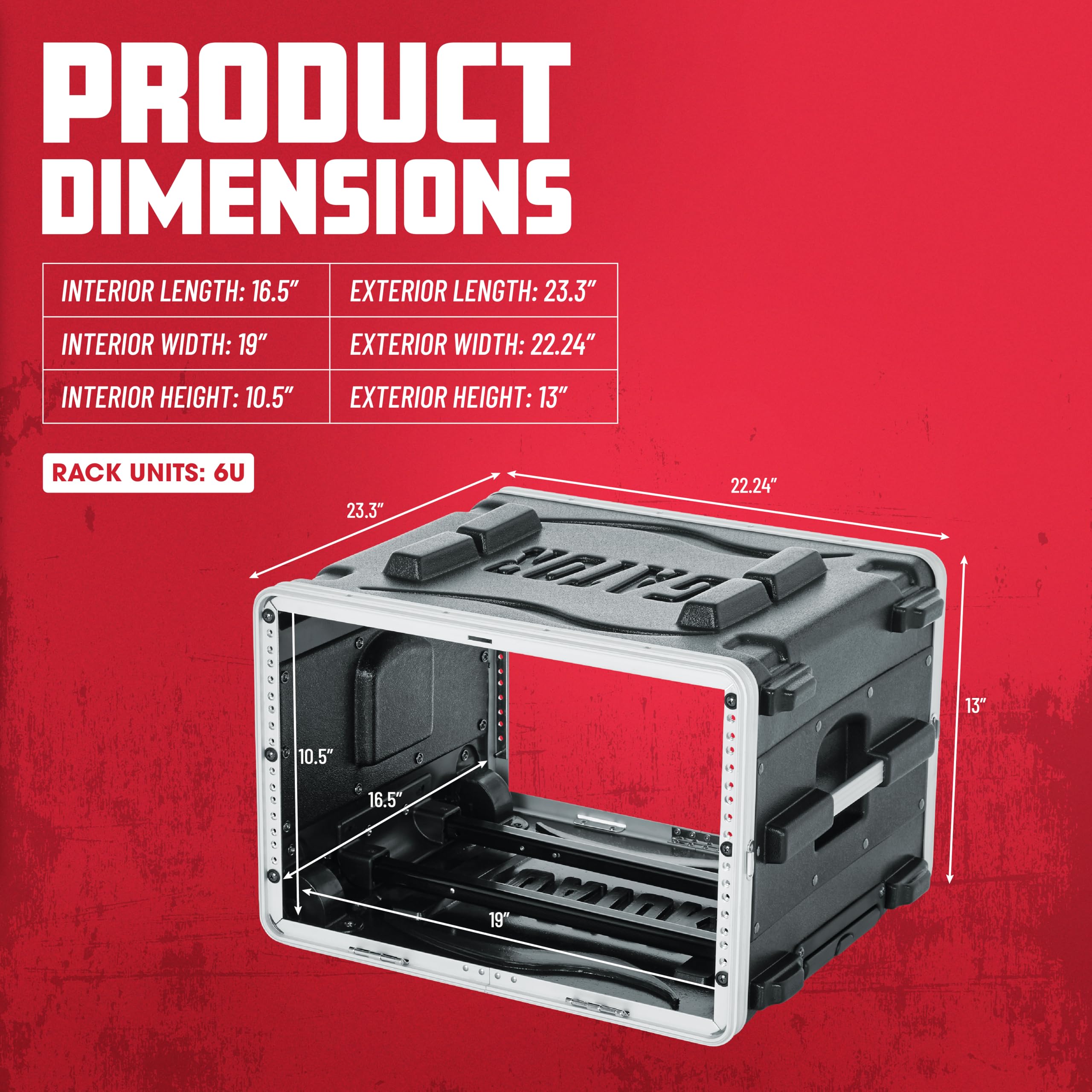 Gator CASES ‑ Custodia da 6U Rack con Ruote Retrattili e Binari Anteriori/Posteriori, Polietilene (GRR‑6L 6U)