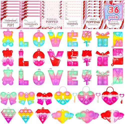 Miniatura 8 de Regalos para el día de San Valentín para niños paquete de 36 tarjetas para el día de San Valentín para niños con mini juguetes para ansiedad de