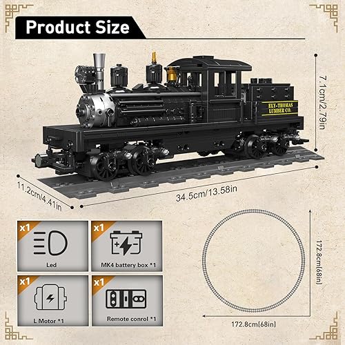 Miniatura 6 de Mould King Shay - Juego de construcción de locomotora de vapor con iluminación LED, control remotoaplicación, kit de bloque de tren con pistas, kit