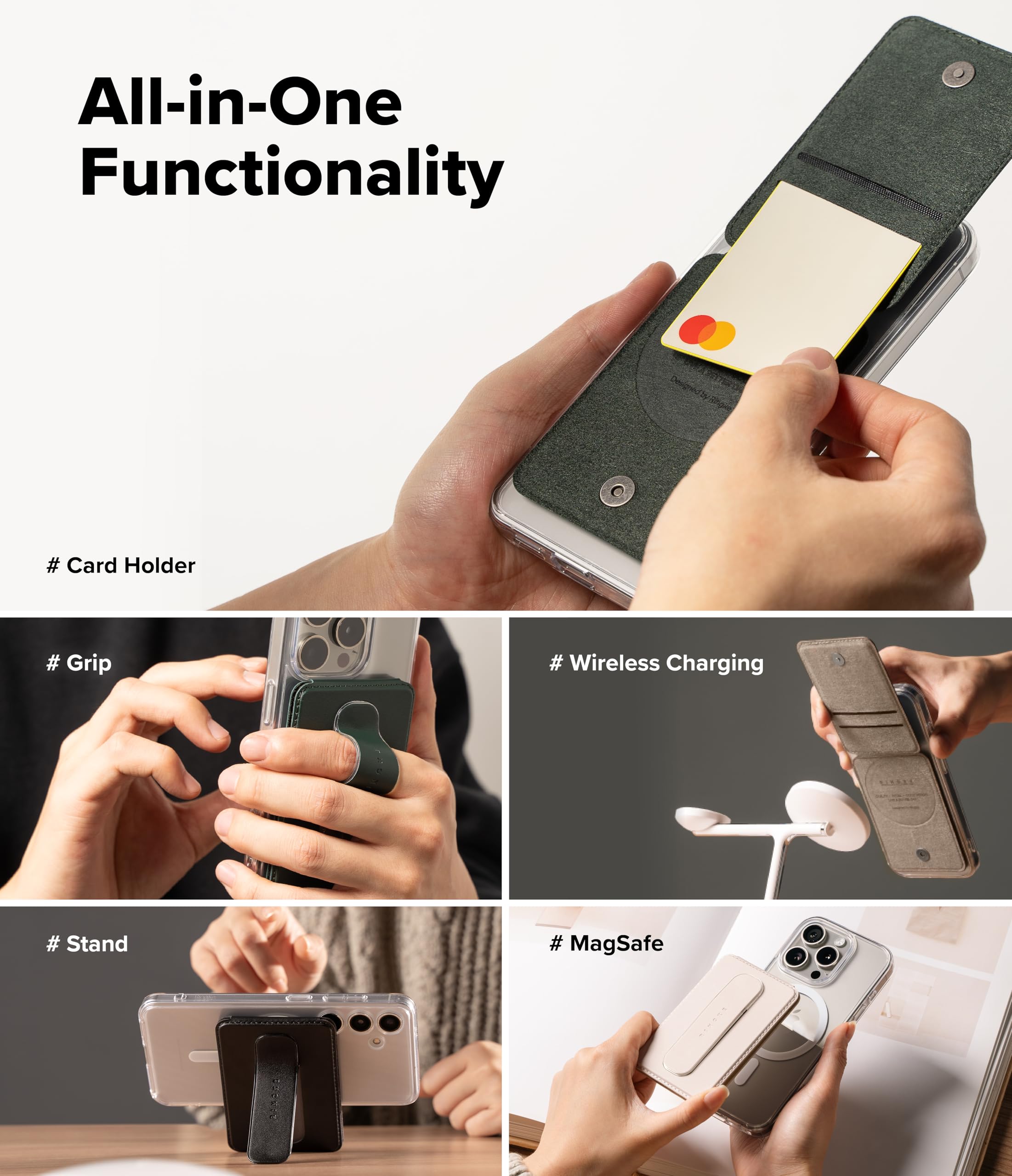 Ringke Slide Grip Wallet Magnetic Card Holder Porte Carte Magnétique Portefeuille Poignée de Doigt pour Téléphone Pochette Cartes [Stockage de 2 Cartes] Compatible avec Coque Magnétique - Dark Green