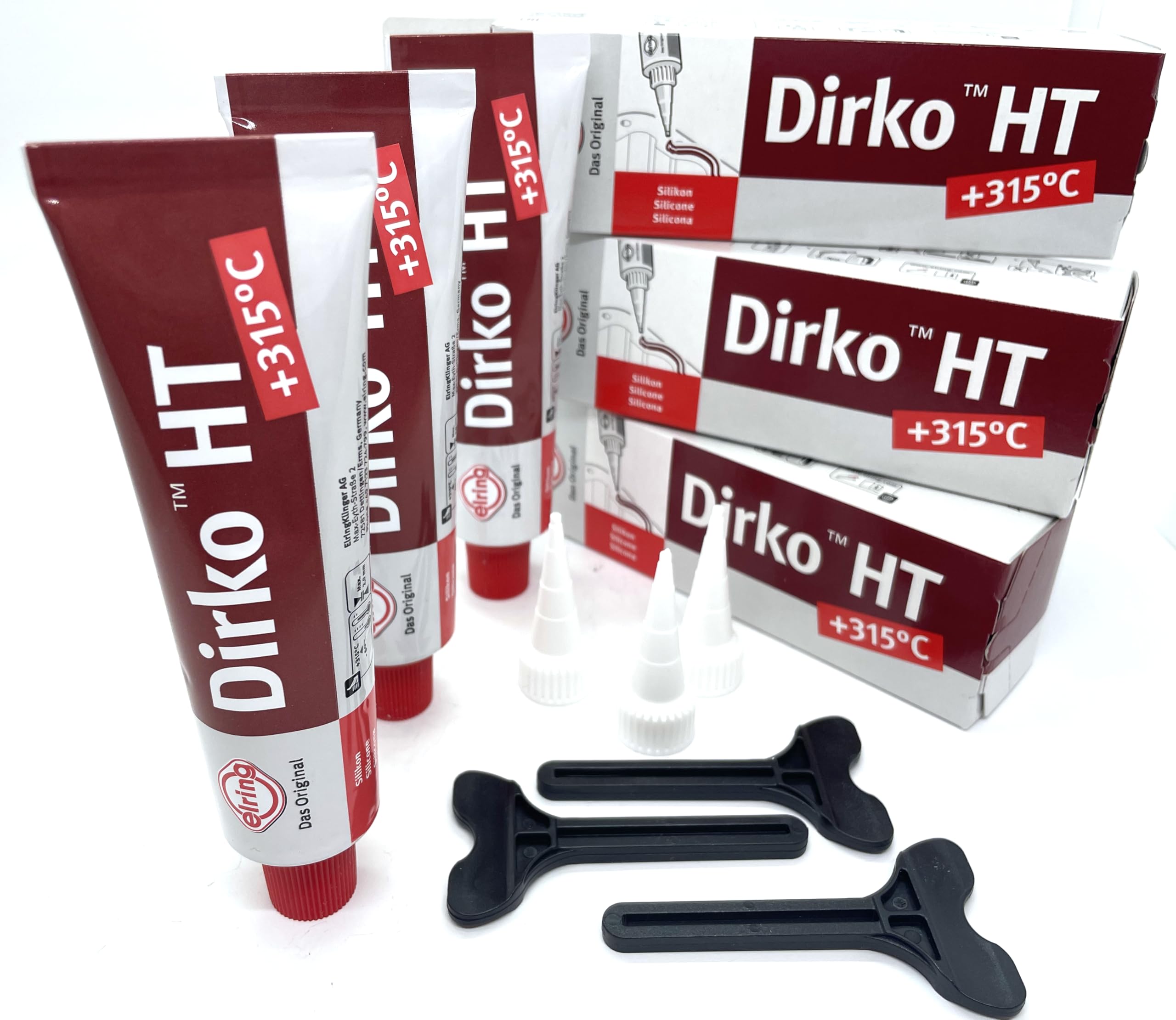 3x Stück - DIRKO HT Dichtmasse 705.708 ELRING 70ml rot bis 315° Grad Silikon Motor Ölwanne Getriebe