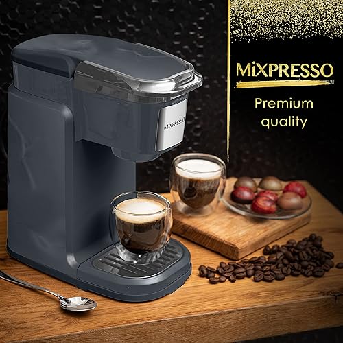 Miniatura 7 de Mixpresso Cafetera de una sola taza preparación rápida, función de un solo toque, cafetera gris de 12 onzas
