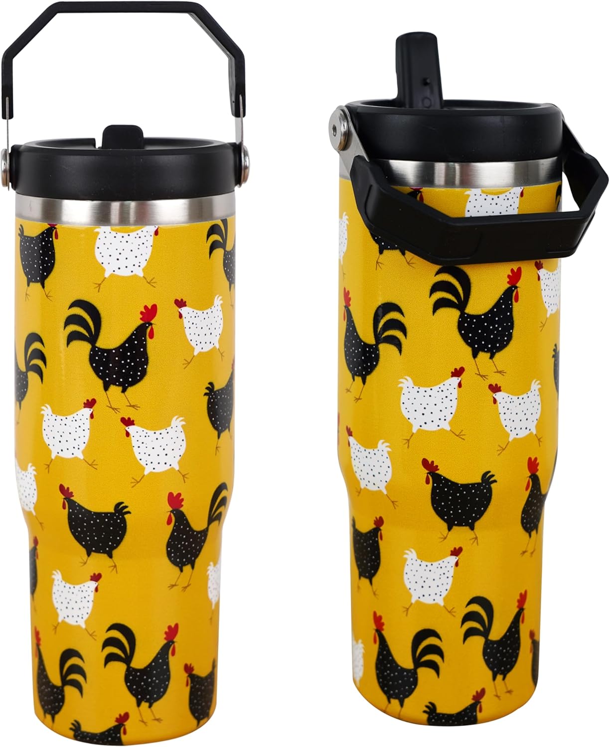 cahduenx 30 oz Chicken Tumbler with Straw Handle, Rooster Gifts for Women Men Chicken Lover, Stainless Steel Insulated Water Bottle Coffee Cups for Home Office Travel