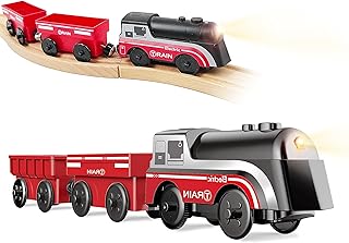 Battery Operated Train for Wooden Track, Motorized Train for Toddlers 3+ Years Old, 3Pcs Train Toy Set Electric Train Compatible with Thomas, Brio, Chuggington, Melissa and Doug