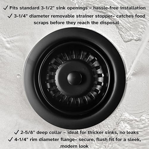 Miniatura 8 de Westbrass D2082S-62 Brida y colador de eliminación de residuos extraprofundos, negro mate