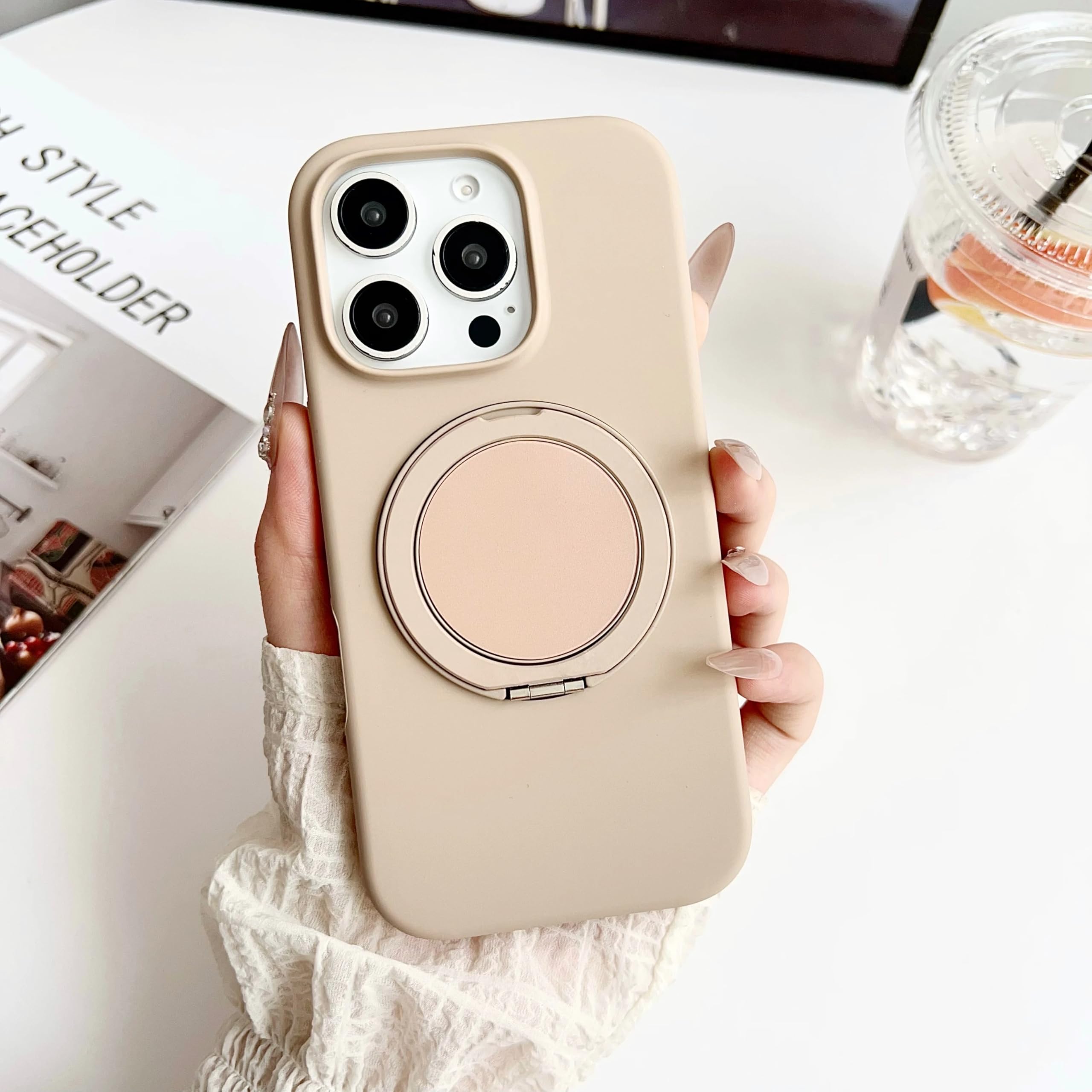 Coque magnétique iPhone 13 Pro Max mate or désert antichoc avec bague de support intégrée - 8