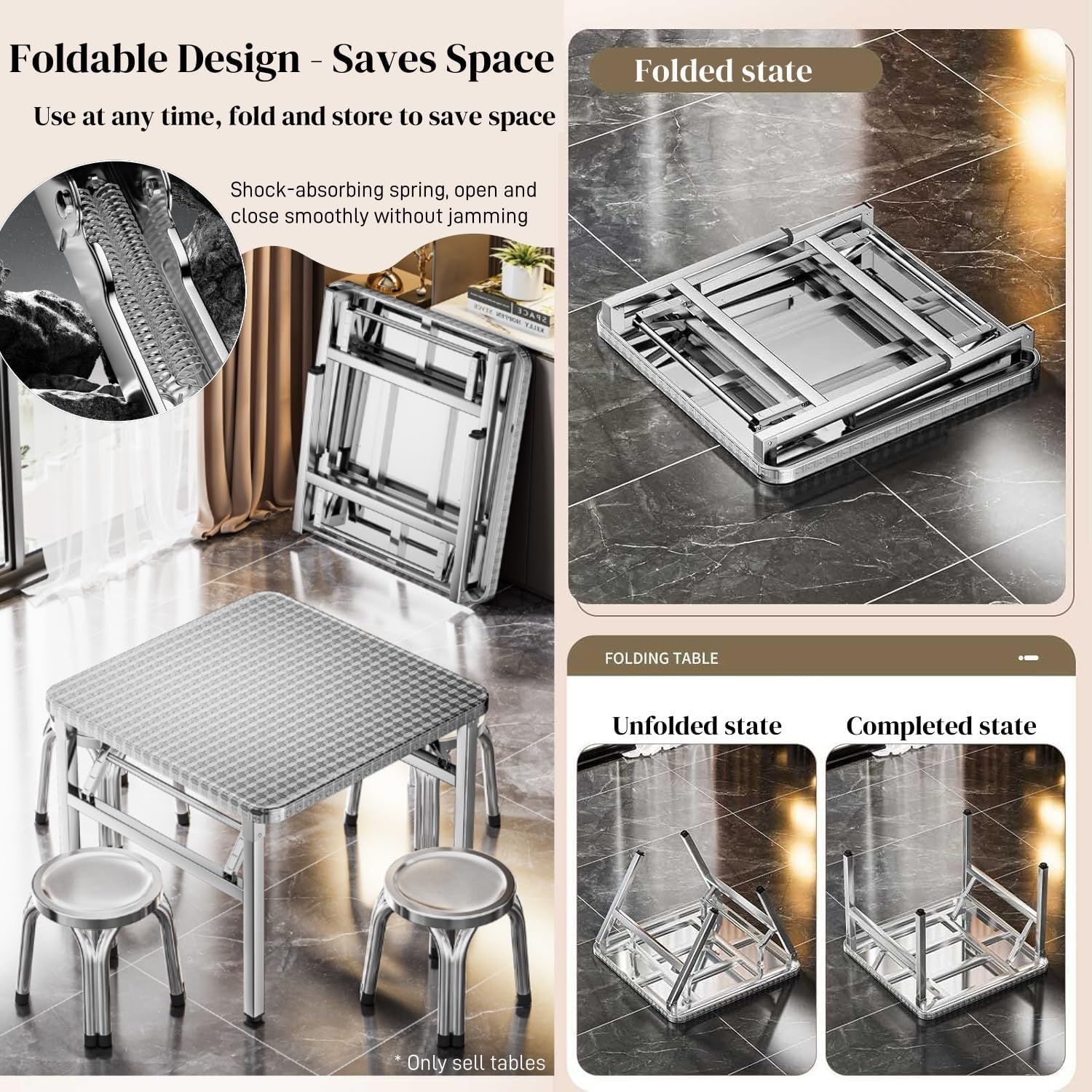Mesa De Trabajo Plegable Mesa De Acero Inoxidable Hosteleria Banco De Trabajo Muebles De Cocina para Exteriores Mesa PortáTil para Exteriores 60x60x53cm