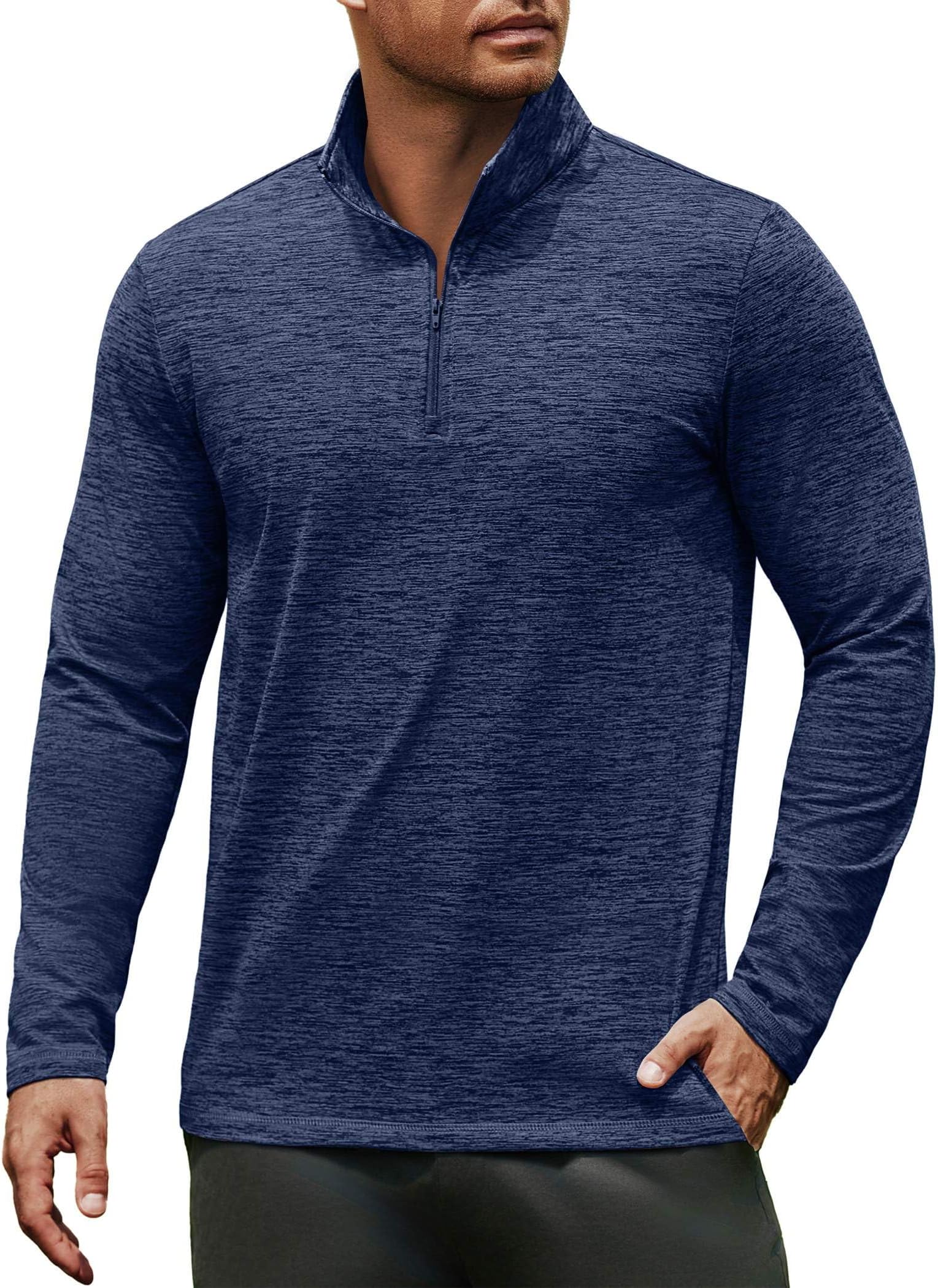 Men's Quarter Zip Pullover Long Sleeve Sweatshirt 1/4 Zip Golf Shirt Winter Fleece Lined Thermal Pullover