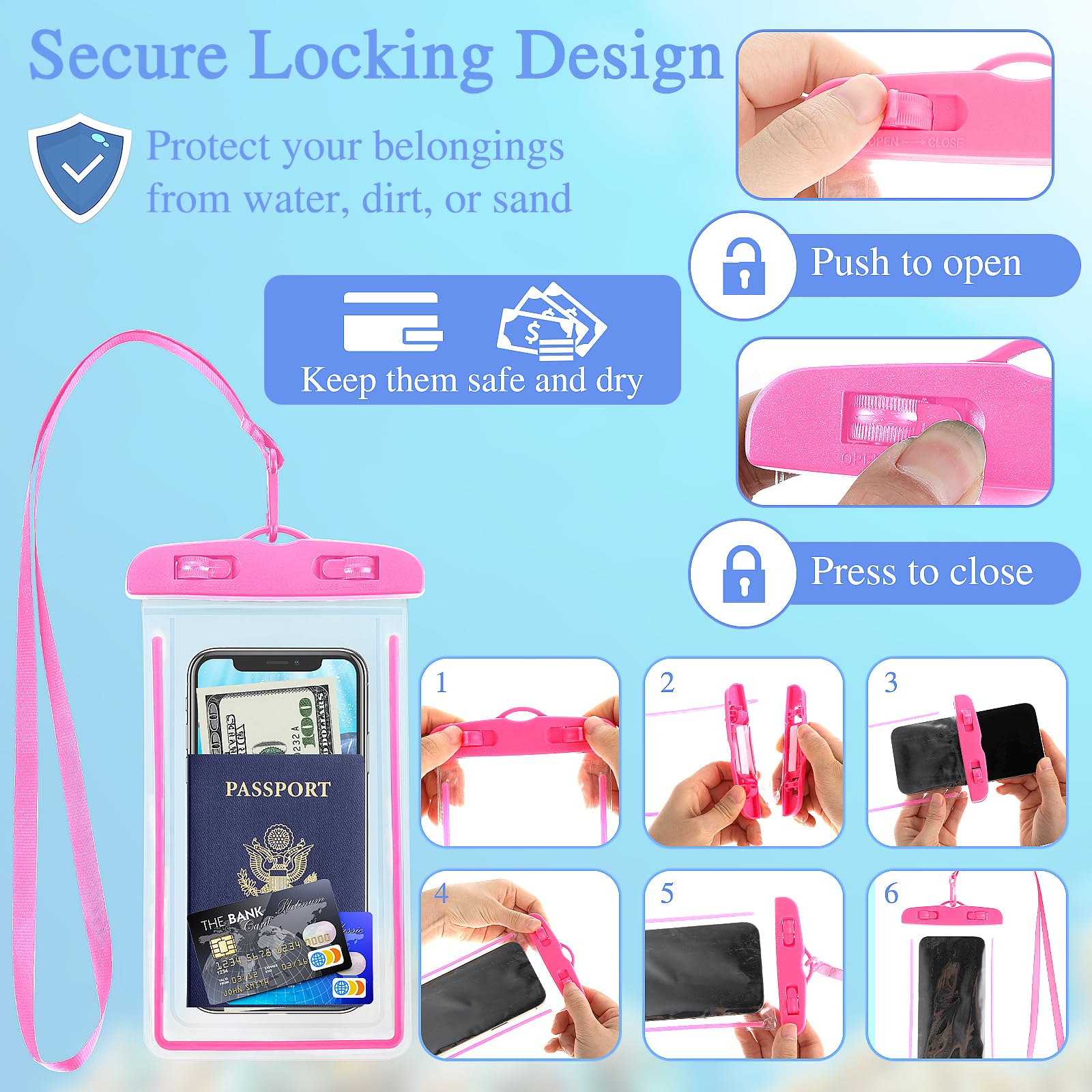 Lot De 2 étuis étanches Universels Pour Smartphone - IPX8 (30m), écran Tactile, Lanière (noir)