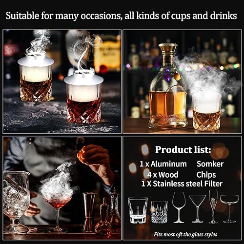 Miniatura 2 de Kit de ahumador de cóctel AOKE Metallic Whisky Smoker Kit con 4 sabores de virutas de madera para whisky y bourbon Kit de ahumador antiguo para