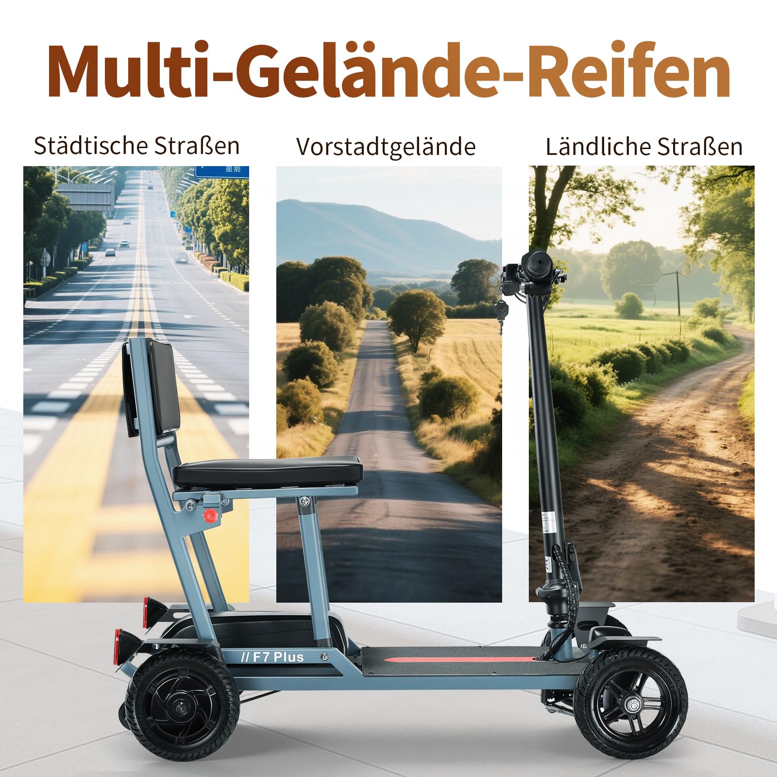 Elektromobil Klappbar für Senioren, 60Km Seniorenmobil leicht, einfach aufzubauen und schnelles Aufladen, Stabiler Mobilitätsroller mit 4 Räder (Blau)