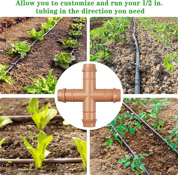 Gardrip Drip Irrigation Barbed Cross Tee：10 Pack Drip Irrigation Cross Parts Fits for 1/2 Inch Drip Irrigation Tubing 17mm 0.600